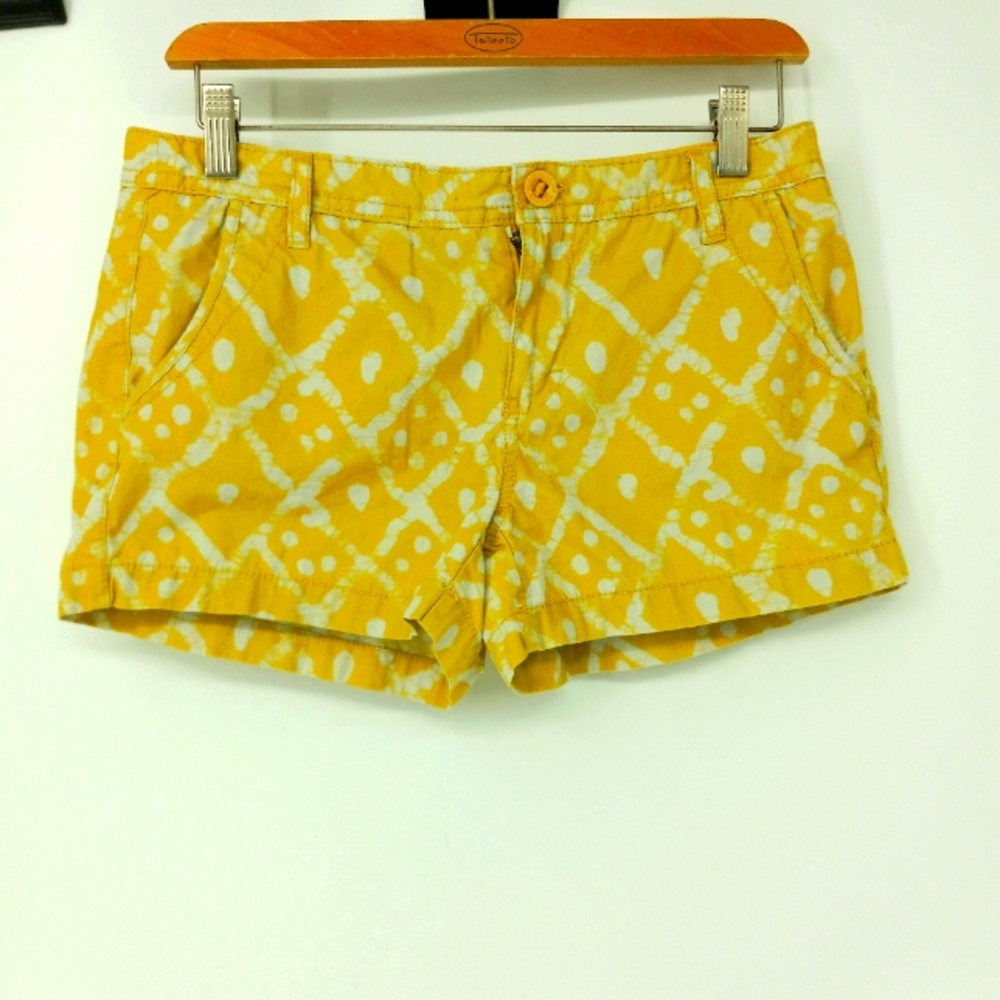 Route 66 Size 3/4 Mustard Yellow Diamond Boho Pocket Belt Loop Short Shorts